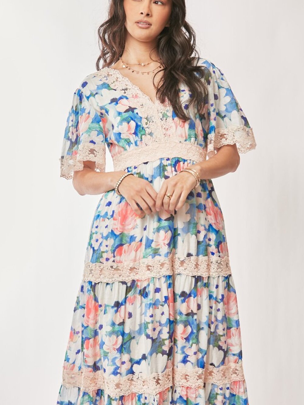 DAVI & DANI BLUE WATER PAINTING FLORAL MAXI